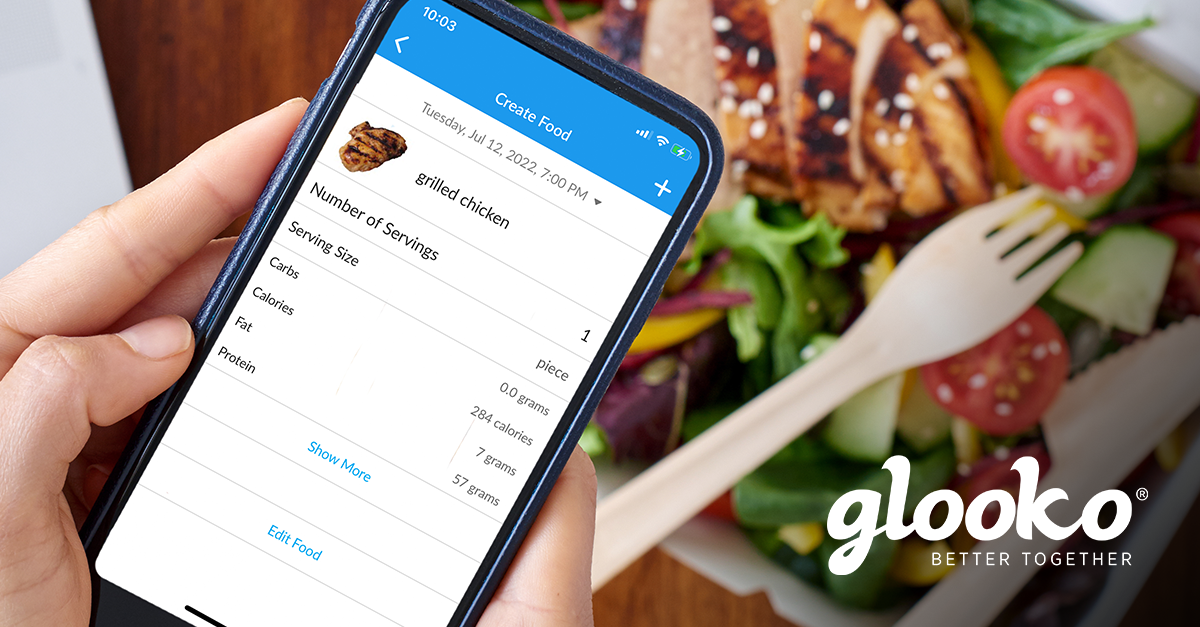 Person with diabetes tracking food in Glooko mobile app