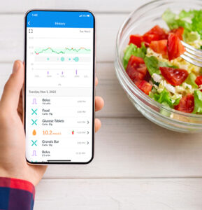 Glooko mobile app with salad